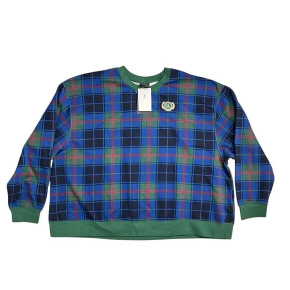 Nike Air Jordan Sweatshirt WMNS 2X Green Brooklynn Fleece‎ Plaid Holiday Festive - Picture 2 of 11